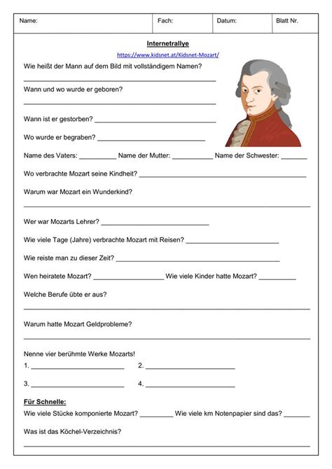 Wolfgang Amadeus Mozart Internetrallye Teaching Music Music