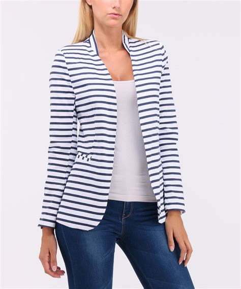 fortissimo navy blue and white stripe open blazer womens striped blazer striped blazer blazer