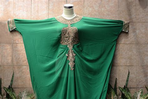 moroccan green caftan dubai style gold embroidery abaya maxi dress farasha hijab jalabiya on luulla