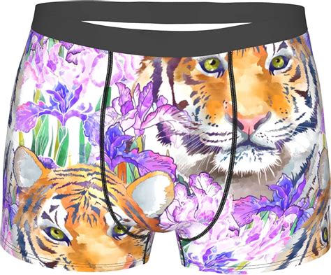 Men S Tiger And Flowers Iris Boxer Brief Underwear，ultra Soft Microfiber Boxer Briefs