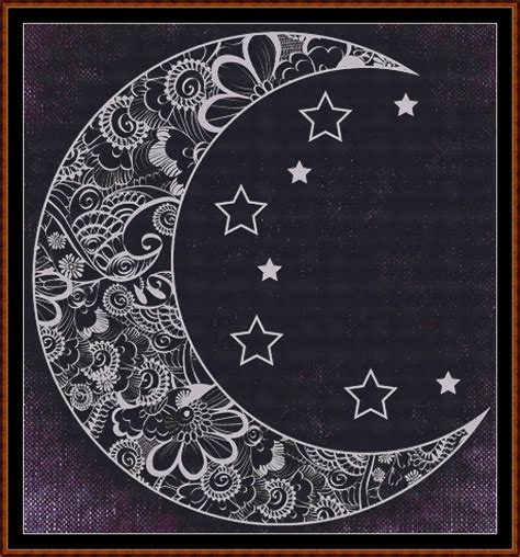 No color chart available, just use pattern chart as your color guide. Patterned Moon Cross Stitch | Moon cross stitch, Blackwork ...