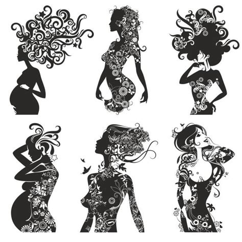 Vintage Girls Silhouettes With Patterns Free Cdr Vectors Art For Free