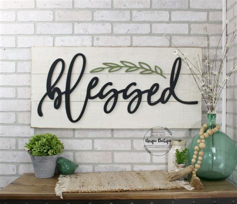 Large Blessed Sign Wood Shiplap Sign Modern Farmhouse Wall Etsy