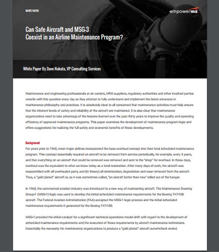 Msg 3 Based Aircraft Maintenance Programs