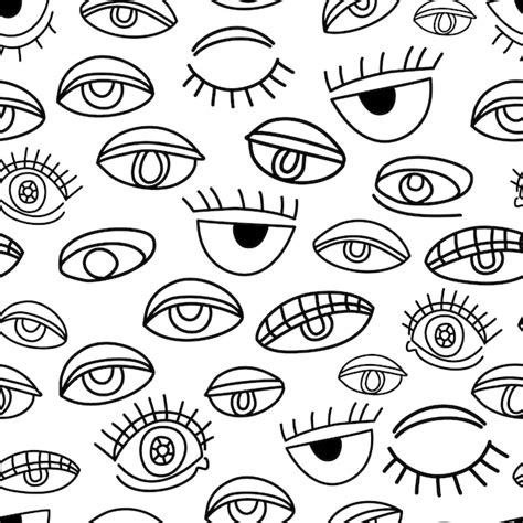 Premium Vector Eyes Doodle Seamless Pattern Background Black And White