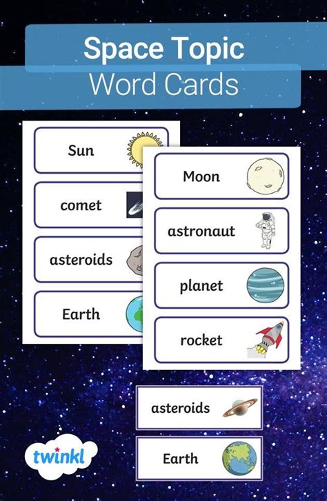 Space Topic Word Cards For Teaching Space Vocabulary
