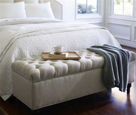 A bedroom bench sitting at the end of your bed is a great way to add style, storage and a little extra seating. Stunning end of bed bench with storage with beige color ...