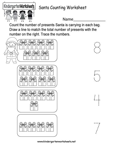 Practice days of the week. Santa Counting Worksheet - Free Kindergarten Holiday Worksheet for Kids