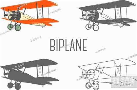 Set Of Vintage Aircraft Design Elements Retro Biplanes In Color Line