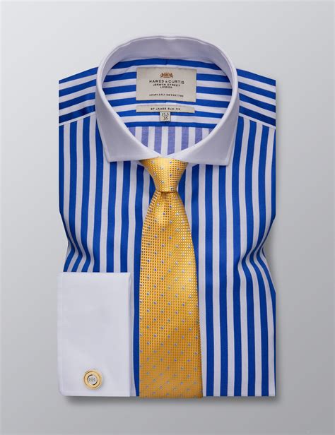 Mens Formal Royal Blue And White Bold Stripe Slim Fit Shirt Windsor