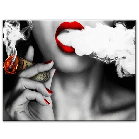 Sexy Girl Smoking A Cigar Posters And Prints Red Lips Wall Art Canvas