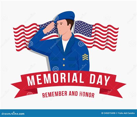 Memorial Day Illustration With Soldiers Saluting And American Flags