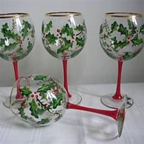 Hand Painted Christmas Wine Glasses With Holly Etsy Uk