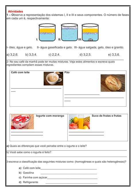 Atividades Sobre Misturas Homog Neas E Heterog Neas O Ano Com Gabarito
