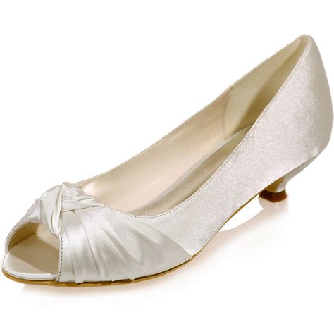 Clearbridal Womens Ivory Satin Wedding Bridal Shoes Open Peep Toe Low