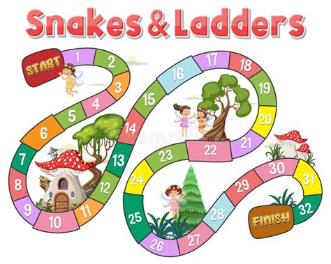 Snakes And Ladders Board Game Template Stock Vector Illustration Of