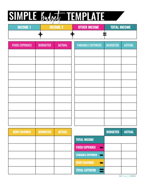 Simple Monthly Budget Template Printable Digital Fillable The The