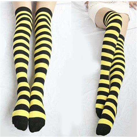 Snowshien4 2019 New Arrival Fashion Bee Striped Thigh High Over Knee