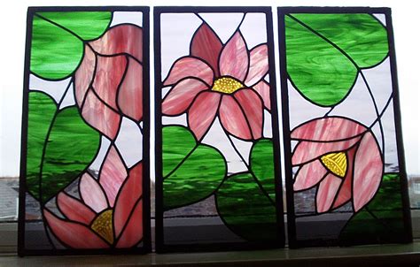 Lotus Panel Tryptic Stained Glass Flowers Stained Glass Patterns Stained Glass Ornaments