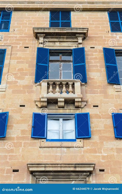 Blue Shutter Windows And Balcony Editorial Stock Image Image Of