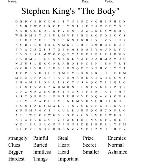 Stephen Kings The Body Word Search Wordmint