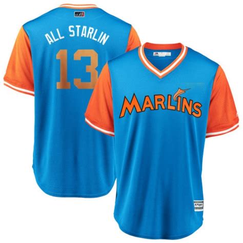 Miami Marlins Starlin Castro Official Light Blue Replica Mens Majestic All Starlin Orange