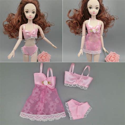 Pcs Set Pink Sexy Fashion Dress Clothes For Barbie Dolls Pajamas Lingerie Nightwear Lace Night