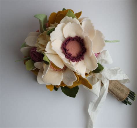 Customized Felt Flower Bridal Bouquet Alternative Wedding Rustic Wedding Flowers Wedding