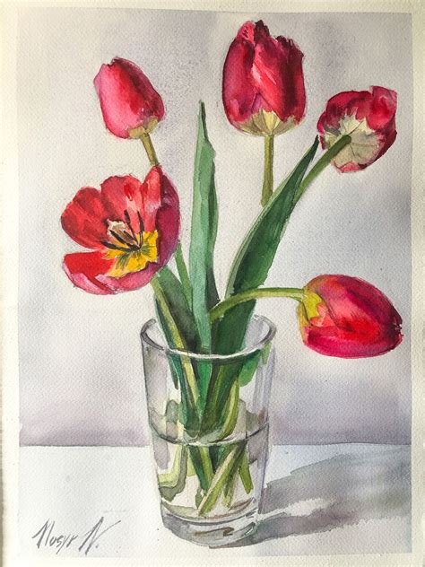 Watercolor Tulips Watercolor Flowers Paintings Watercolor Drawing
