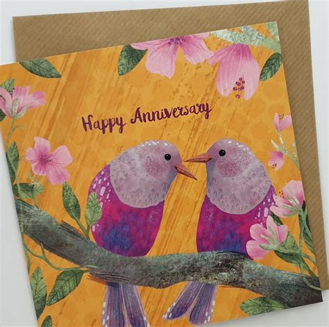 Happy Anniversary Card Love Birds Yellow Card Wedding Etsy