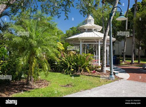 Fort Lauderdale, Florida, USA. Gazebo amidst lush tropical gardens in