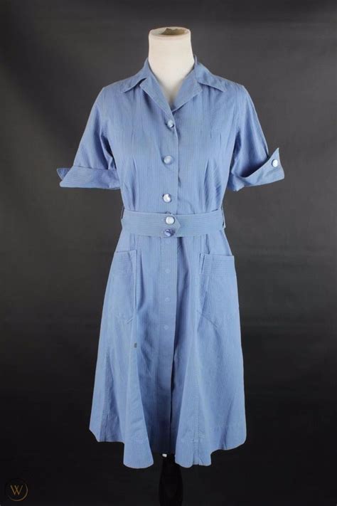 Vtg Wwii Womens Army Nurse Corps Seersucker Hospital Dress 1940s 40s