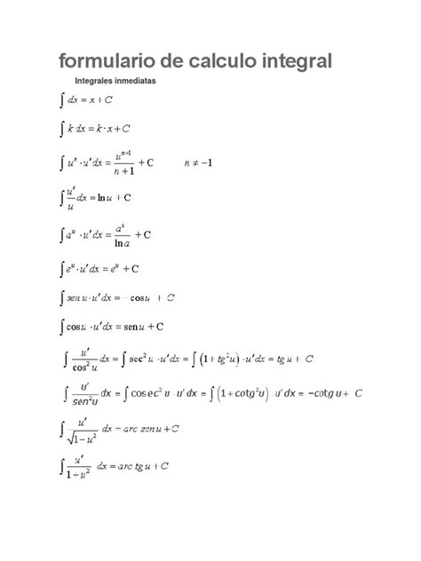 Formulario De Calculo Integral Pdf Integral Fracción Matemáticas