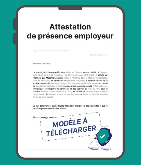 Attestation De Pr Sence Employeur Mod Le Gratuit T L Charger