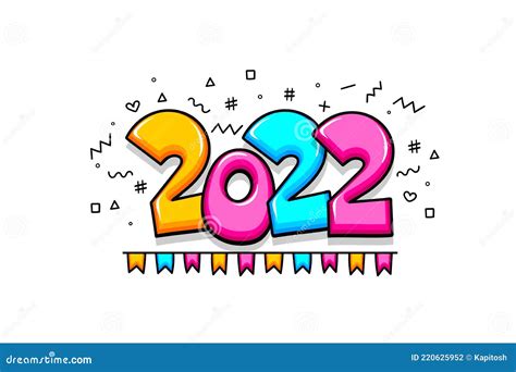 2022 Cartoon New Year Number Sketch Doodle Style Stock Vector