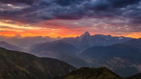 Trees Sky Caucasus Mountains Valley Nature Sunset Mountains