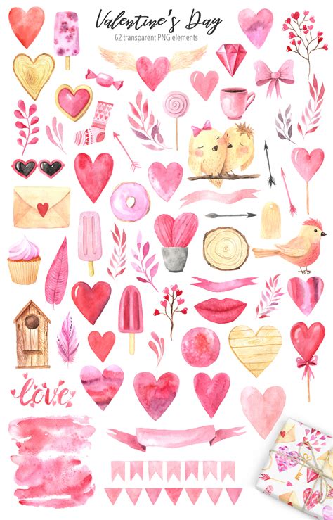 Watercolor Valentines Day Set Vol2 On Yellow Images Creative Store