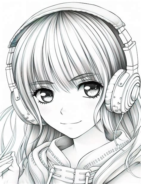 Premium Photo A Drawing Of A Girl With Headphones On Her Head