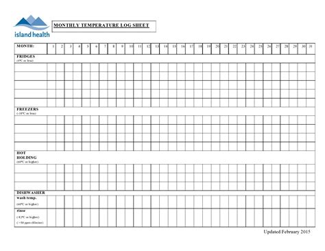 Printable Temperature Log Sheets Word Excel Pdf
