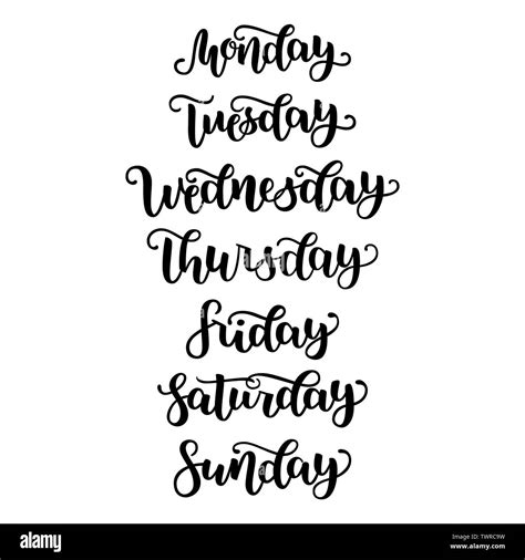 Hand Lettering Days Of Week Sunday Monday Tuesday Wednesday