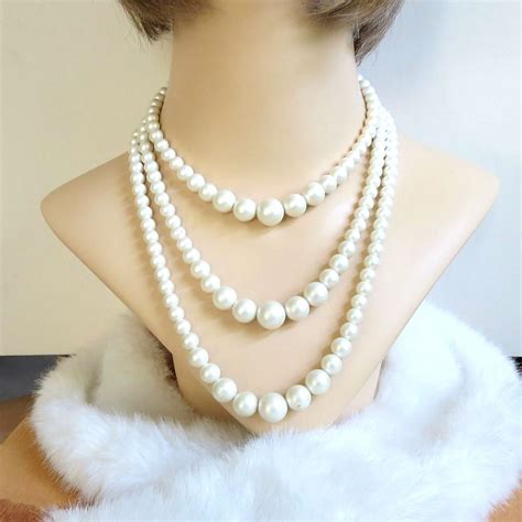 Multi 3 Strand White Faux Pearls Necklace Vintage By Myvintagejewels On Etsy Freeshipping