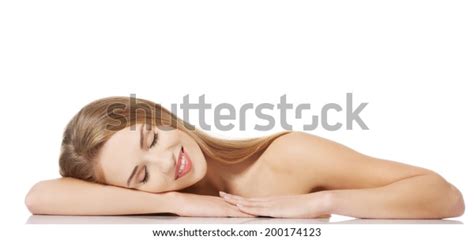 Beautiful Caucasian Naked Woman Lying On Stock Photo