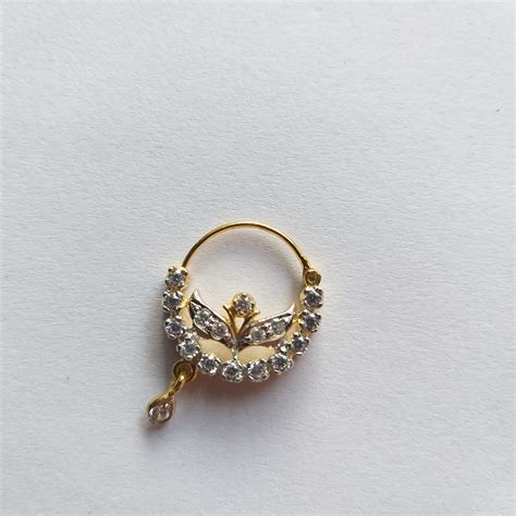 Gold Plated Crystal Nose Ring Indian Wedding Nath Fashion Etsy In 2021 Nose Jewelry Jewelry