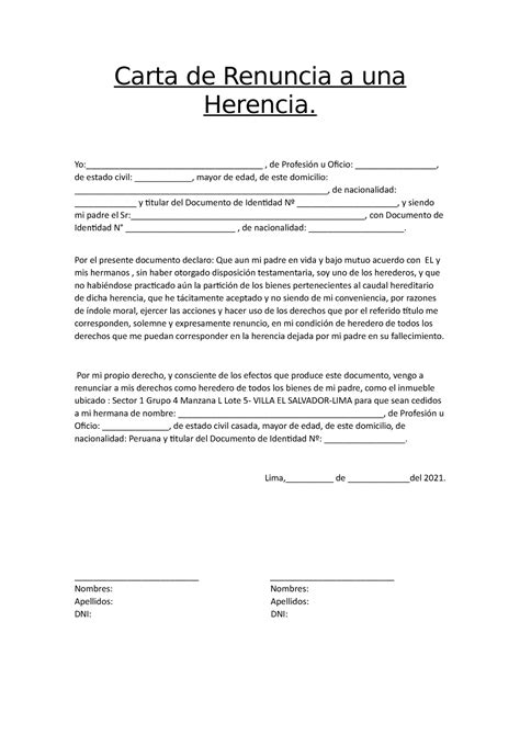 Carta De Renuncia A Una Herencia Hot Sex Picture