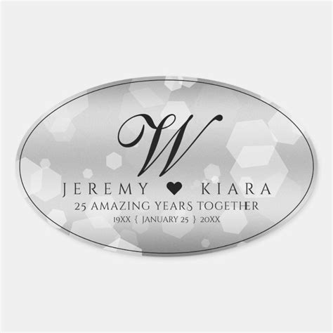 Elegant 25th Silver Wedding Anniversary Oval Sticker Zazzle