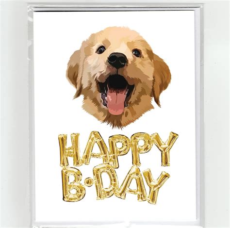 Golden Retriever Puppy Happy Birthday Gold Balloons Greeting Card