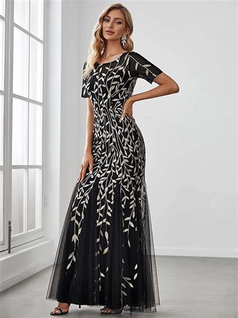 Ever Pretty Womens Illusion Embroidery Elegant Mermaid Evening Dress
