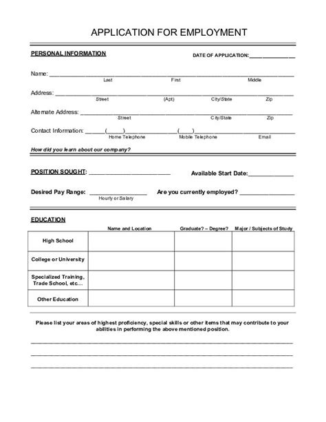 Free Printable Blank Employment Application Form Printable Forms Free