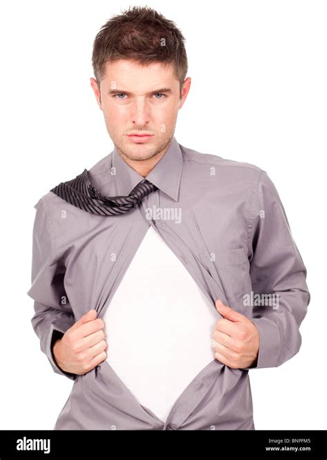 Young Attractive Man Pulling At His T Shirt Stock Photo Alamy