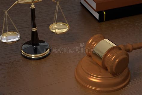 3d Rendering Of Gavel Law Scales And Books Stock Illustration